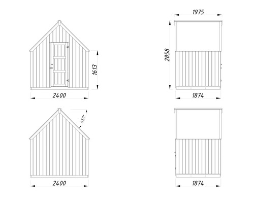 Dessin technique d'un abri de jardin avec dimensions