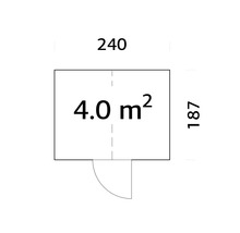 Plan avec des dimensions de 240 sur 187 centimètres et une superficie de 4,0 mètres carrés