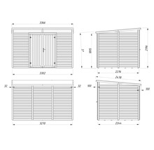 Schéma technique d'un abri de jardin avec dimensions