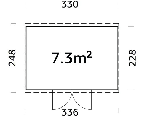 Plan avec dimensions et surface de 7,3 mètres carrés