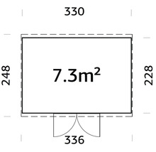 Plan avec dimensions 330 x 248 x 336 x 228 et une superficie de 7,3 mètres carrés