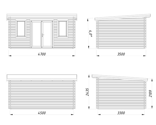 Dessin technique d'une cabane de jardin avec dimensions