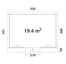Plan avec indication de surface de 19,4 mètres carrés et indications de dimensions