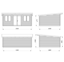 Dessin technique d'une maison de jardin avec dimensions