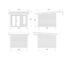 Dessin technique d'une remise de jardin avec dimensions