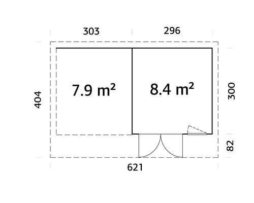 Plan avec les dimensions d'un abri de jardin