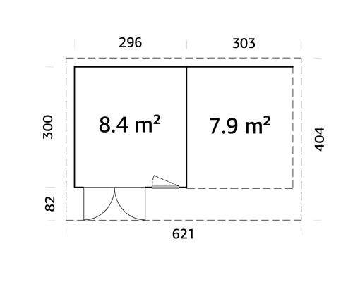 Plan d'un abri de jardin avec indications de dimensions