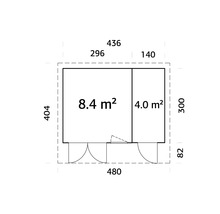 Plan d'un abri de jardin avec indication des dimensions