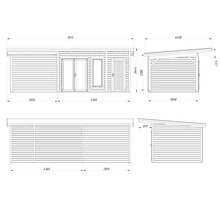 Dessin technique d'un abri de jardin avec dimensions
