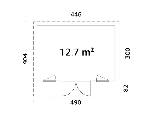 Plan avec dimensions et une surface de 12.7 mètres carrés.