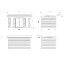 Schéma technique d'un abri de jardin avec dimensions