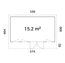 Plan avec les dimensions 530 x 404 et une surface de 15,2 mètres carrés