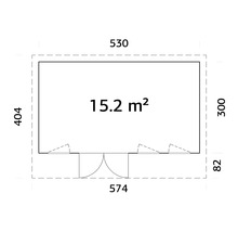 Plan avec dimensions et surface de 15,2 mètres carrés