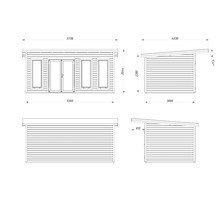 Schéma technique d'un abri de jardin avec dimensions
