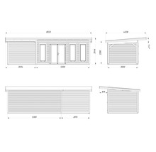 Plan technique d'une cabane de jardin avec dimensions.