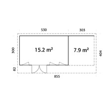 Plan d'un abri de jardin avec dimensions.