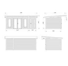 Schéma technique d'une cabane de jardin avec les dimensions