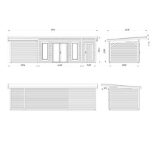 Dessin technique d'un abri de jardin avec dimensions