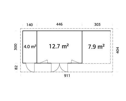 Plan d'un abri de jardin avec indications de surface en mètres carrés