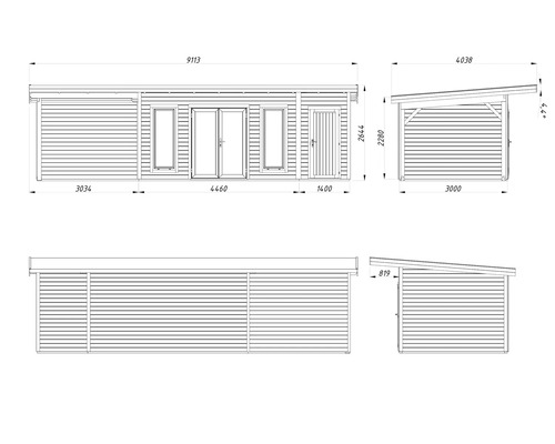 Plan technique d'un abri de jardin avec dimensions