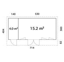 Plan d'un abri de jardin avec indication des surfaces