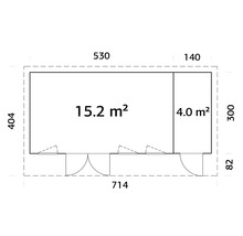 Plan d'un abri de jardin avec indication de la surface