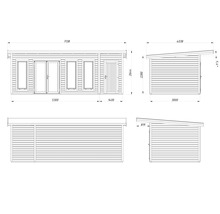 Dessin technique d'un abri de jardin avec dimensions