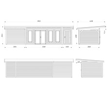 Dessin technique d'un abri de jardin avec dimensions.