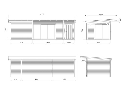 Plan technique d'un abri de jardin avec dimensions