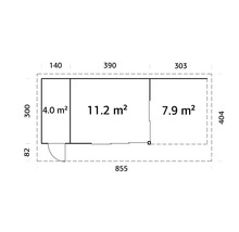 Plan d'un abri de jardin avec indications de taille