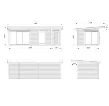 Dessin technique d'un abri de jardin avec dimensions