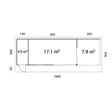 Plan d'un abri de jardin avec indication des dimensions