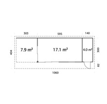Plan avec surfaces en mètres carrés et dimensions en centimètres