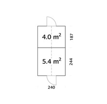 Grundriss mit Flächenangaben und Abmessungen in Zentimetern