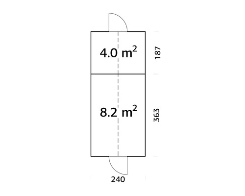 Plan avec indication des surfaces et des dimensions en centimètres.