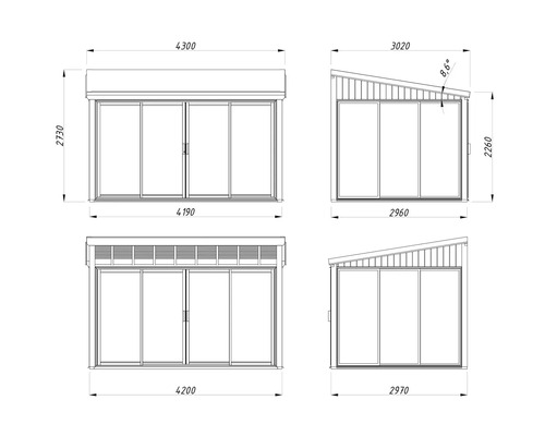 Dessin technique d'un abri de jardin avec indications de dimensions