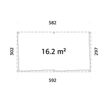 Plan avec dimensions et une superficie de 16.2 mètres carrés