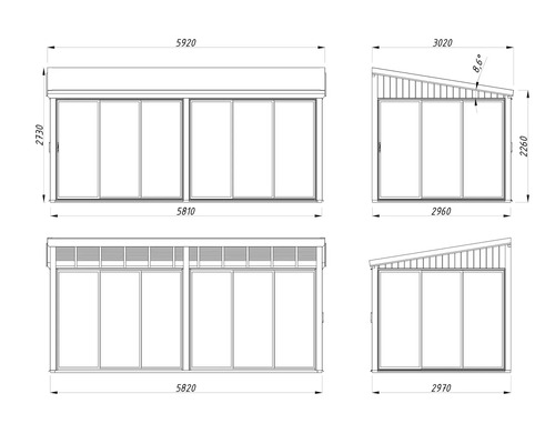 Schéma technique d'un toit de terrasse avec dimensions.