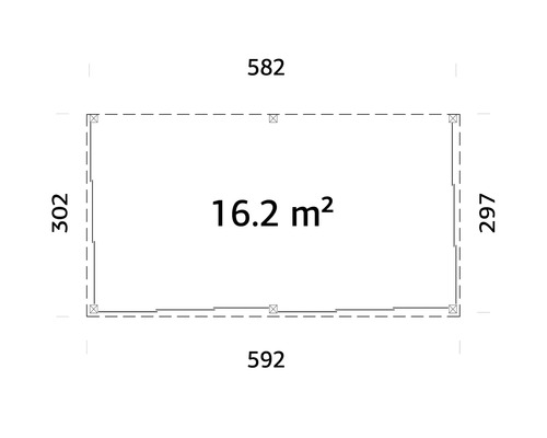 Plan avec dimensions et une superficie de 16,2 mètres carrés