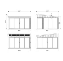Plan technique d'un abri de jardin avec dimensions.