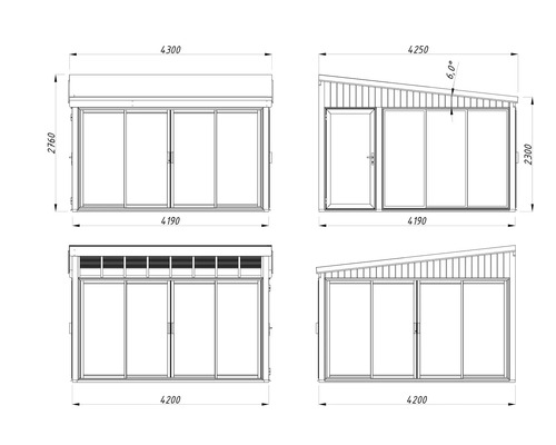 Plan technique d'un abri de jardin avec dimensions.