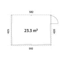 Plan avec dimensions: 582 par 425 et 592 par 420, superficie 23,3 mètres carrés