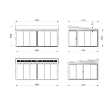 Schéma technique d'un abri de jardin avec dimensions