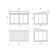 Plan technique d'un abri de jardin avec dimensions