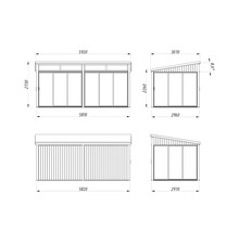Schéma d'une vue d'ensemble d'une remise à outils avec les dimensions