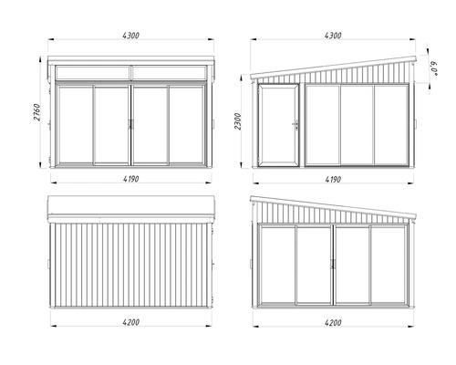 Schéma technique d'un abri de jardin avec dimensions