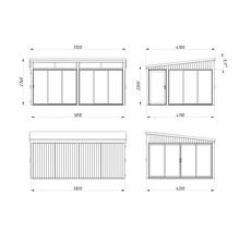 Dessin technique d'une cabane de jardin avec dimensions