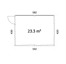 Plan d'un abri de jardin avec porte et dimensions