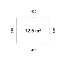 Plan d'étage d'une surface de 12.6 mètres carrés, dimensions 420 x 320.
