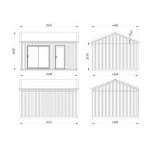 Schéma technique d'un abri de jardin avec dimensions